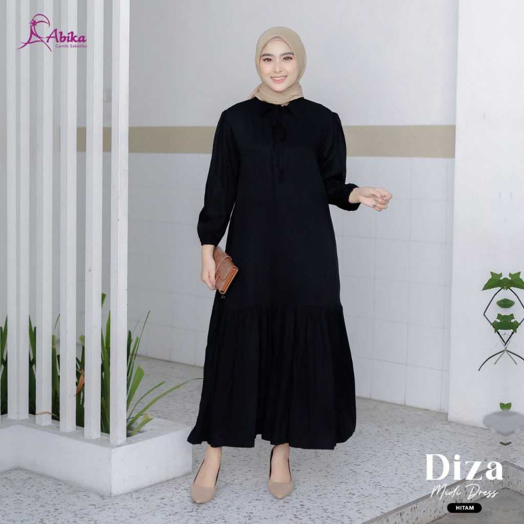 DIZA MIDI DRESS BY ABIKA/ Warna Hitam / Gamis Polos / Gamis Midi