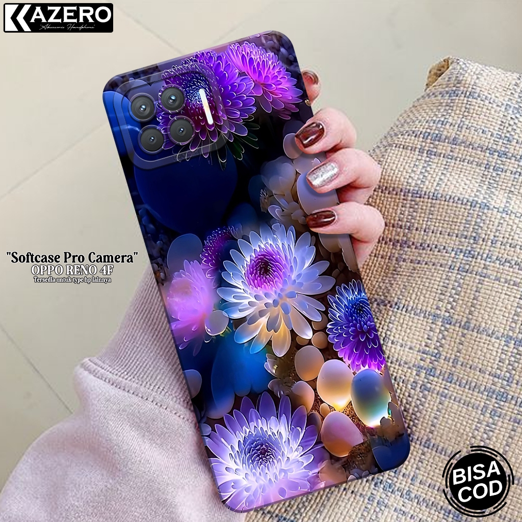 Softcase Pro Camera OPPO RENO 4F - Fashion Case Bunga - Case OPPO RENO 4F Terbaru - Casing OPPO RENO