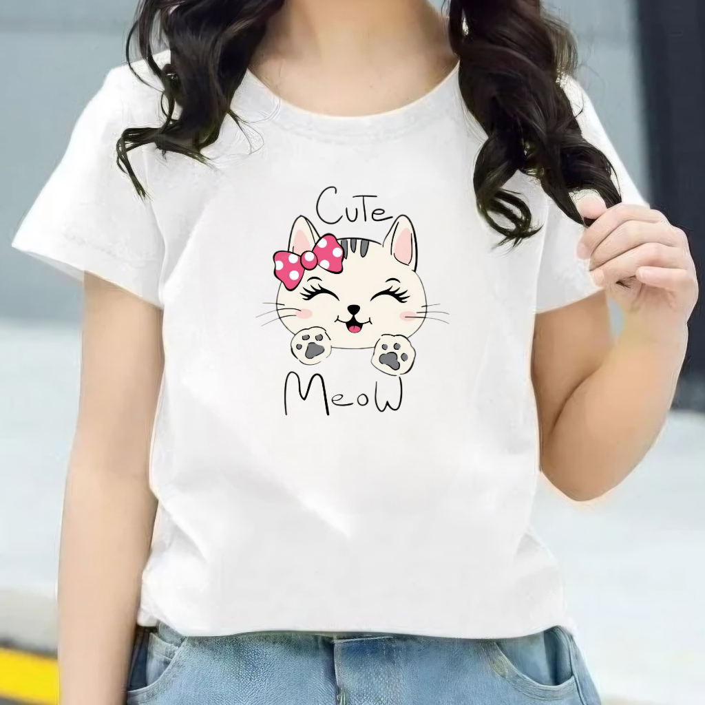 Tshirt Baju Atasan Distro Ala Korea karakter cute Kids Perempuan Cewek Kekinian Lengan Pendek casual