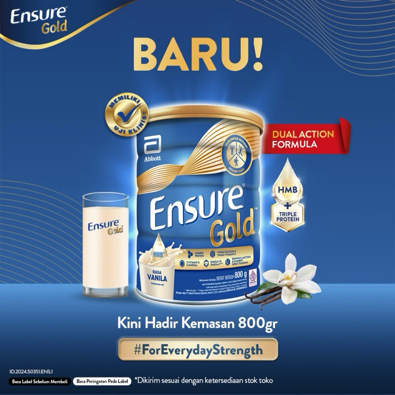 

ENSURE GOLD HMB VANILA 800GR - NUTRISI DEWASA RENDAH LAKTOSA 800GR -ENSURE