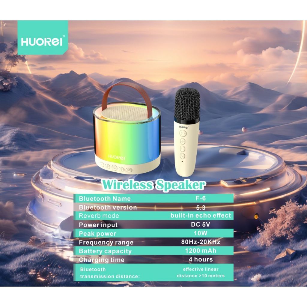 F6 HUOREI -  SPEAKER BLUETOOTH LED MINI PORTABLE KARAOKE + 1 MIC VERSATILE KARAOKE SPEAKER WIRELESS