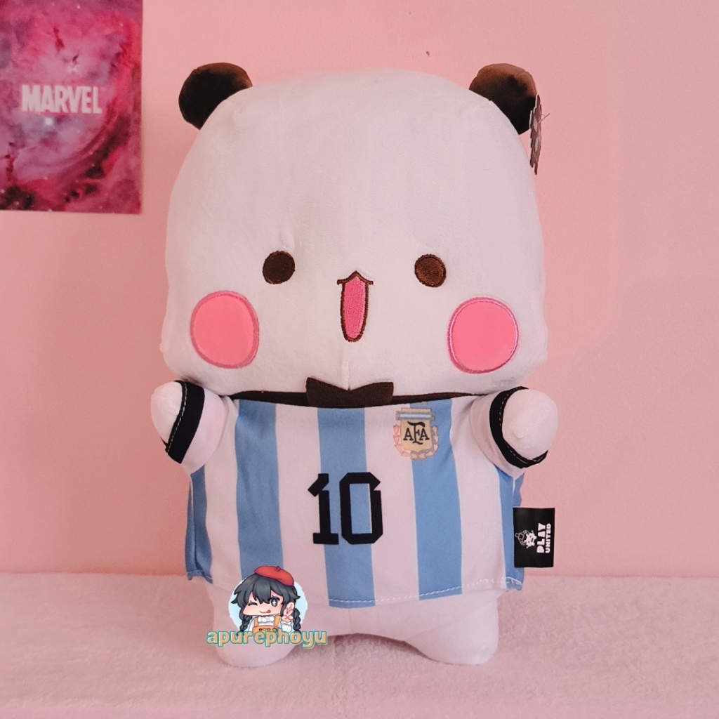 Boneka Play United Bubu Dudu Football Player Messi Costume Cute Happy Playful Panda Big Huggable Plu