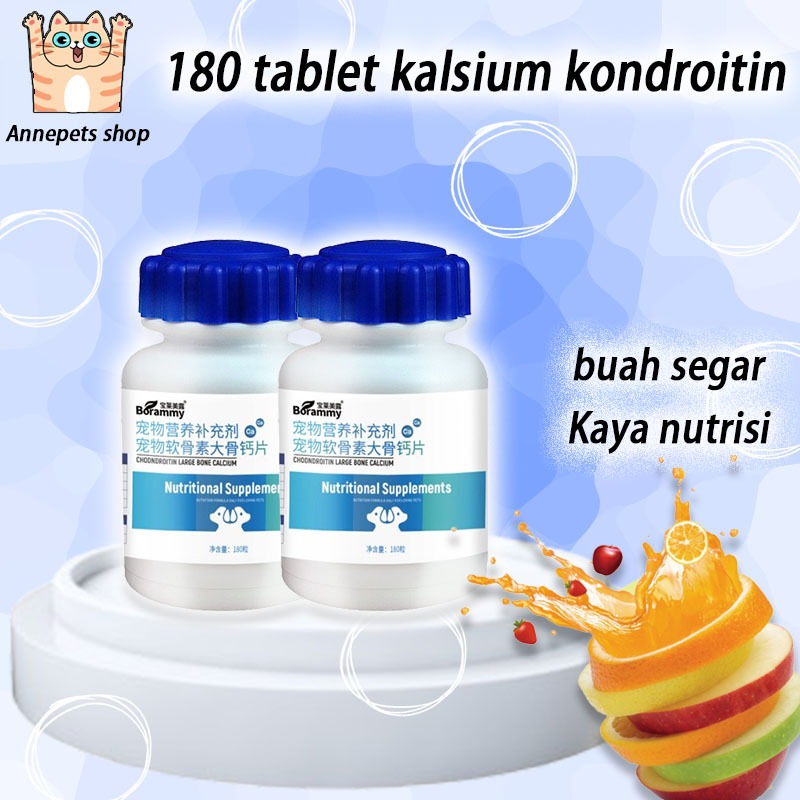 180 tablet tablet kalsium kucing dan anjing, kondroitin, nutrisi suplemen kalsium tulang besar