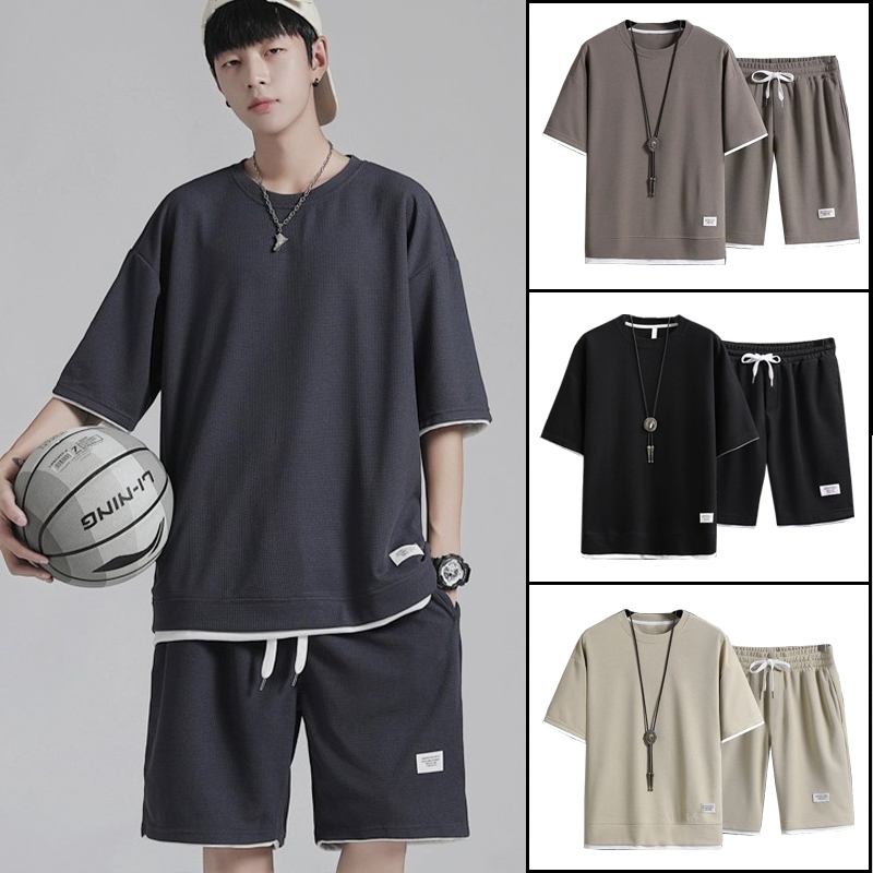 3Y Setelan olahraga pria Baju setelan pria korea baju setelan cowok baju celana pria 1 set celana pe