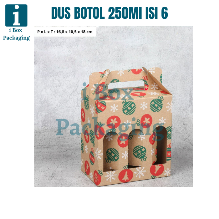 

[ 10 pcs ] Kardus Botol Jinjing Box Dus Botol Kale 250ml Isi 6 Natal Packaging Hampers Parcel Kemasan Minuman Merry Christmas