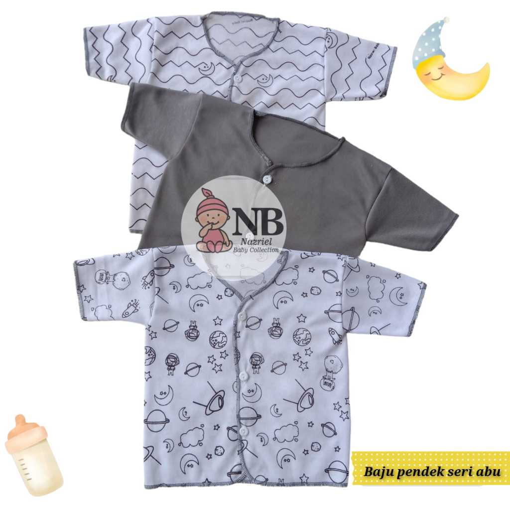 3 Pcs Atasan Baju Bayi Tangan Kutung Pendek Panjang Baju Bayi Baru Lahir Lusinan