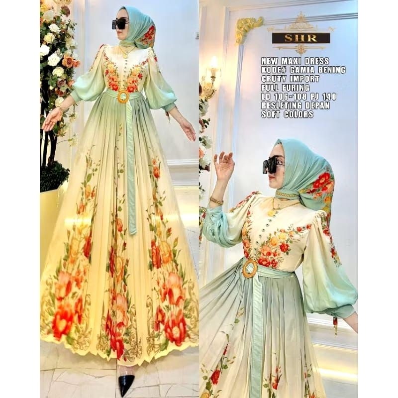 NEW SHR ORI 100% DRESS MAXI gamis bening ceruty import soft colors