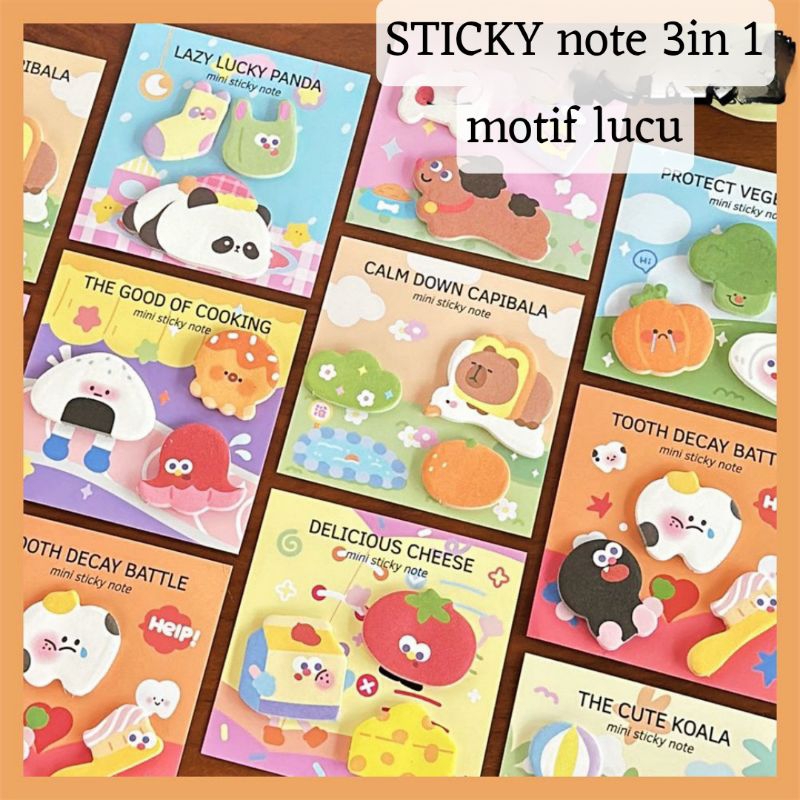 

3 IN1 STICKY NOTE MEMOPAD LUCU BENTUK UNIK
