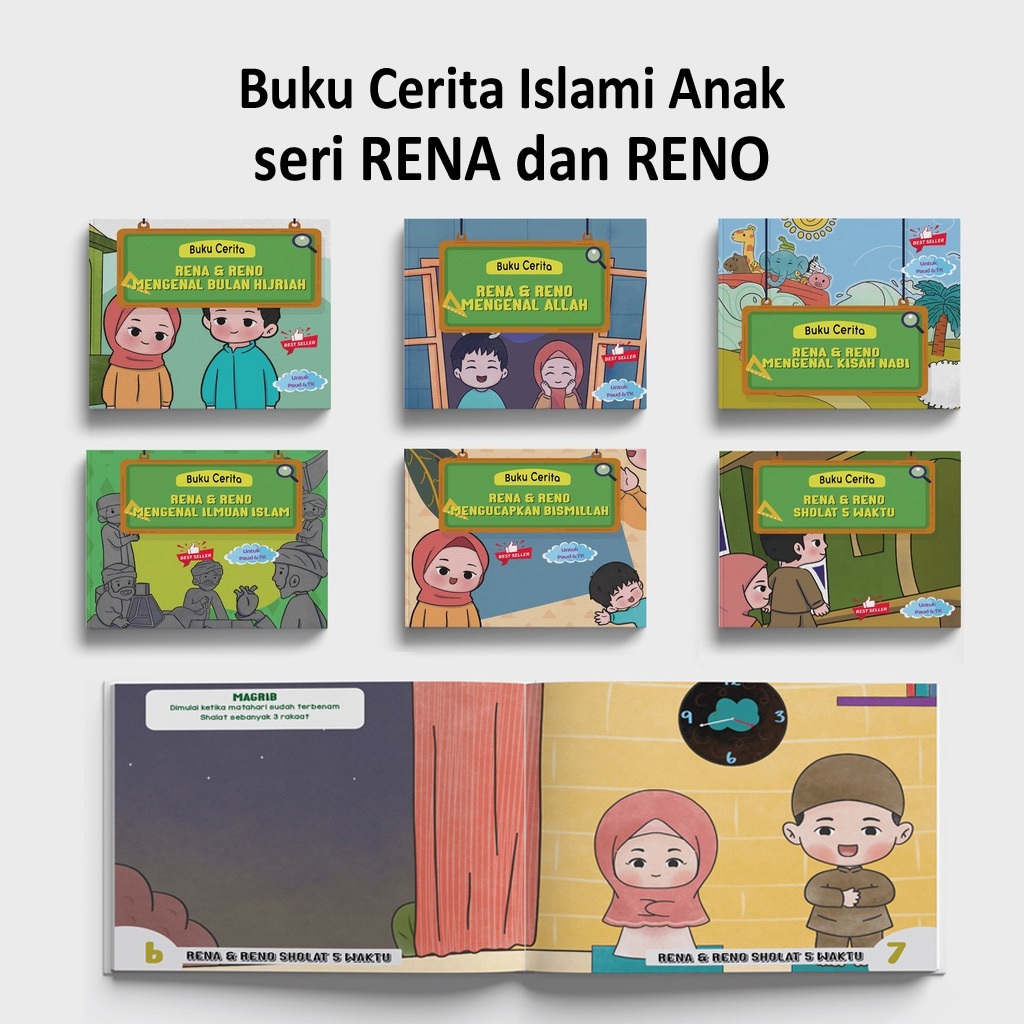 Buku Cerita Islami Anak Bergambar Seri RENA dan RENO untuk Edukasi Agama anak TK Preschool PAUD SD M