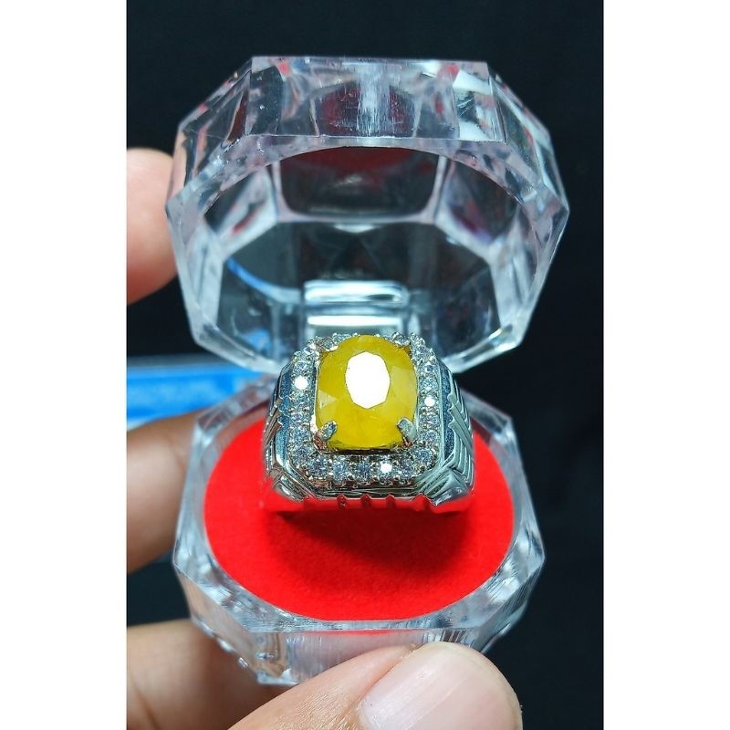 CINCIN PRIA BATU AKIK YELLOW SAFIR CUTTING ASLI NATURAL