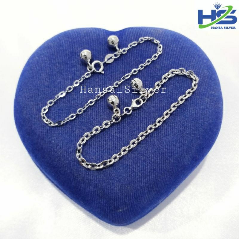 Gelang Perak Anak Bayi Silver Asli 925 Lapis Emas Putih Rantai Nori Polos - Perhiasan Perak Anak