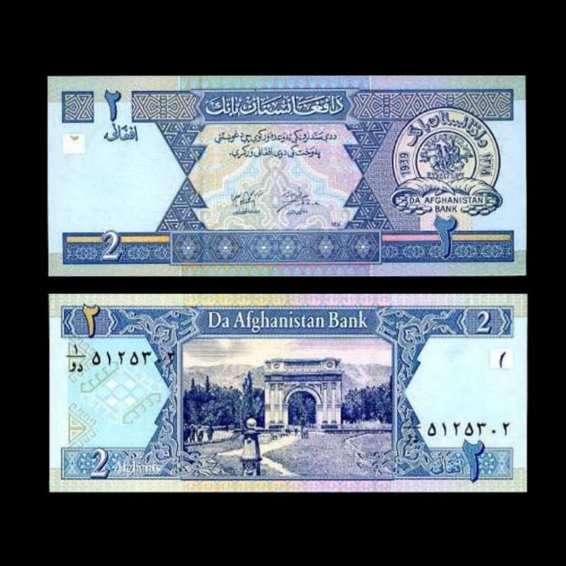 UANG ASING NEGARA AFGHANISTAN 2 AFGHANIS 2002 UNC OLD MONEY