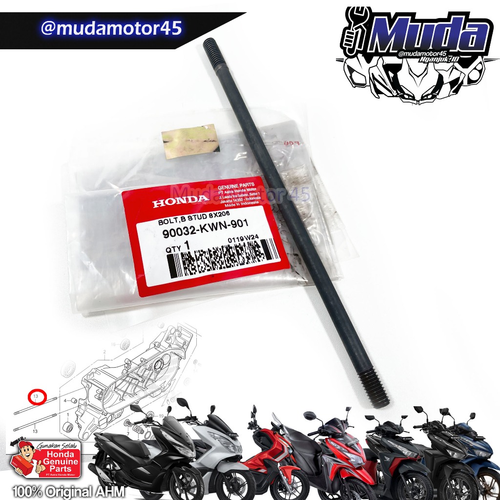 BAUT SUNDUK BLOK MESIN KIRI VARIO PCX ADV 125 150 90032-KWN-901 90032KWN901 SILINDER KOP BOLT STUD 8