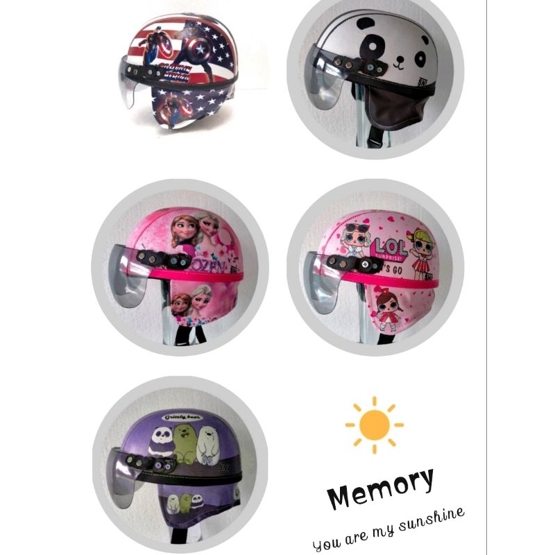 helm anak retro 2-6 tahun motif lucu kaca half face