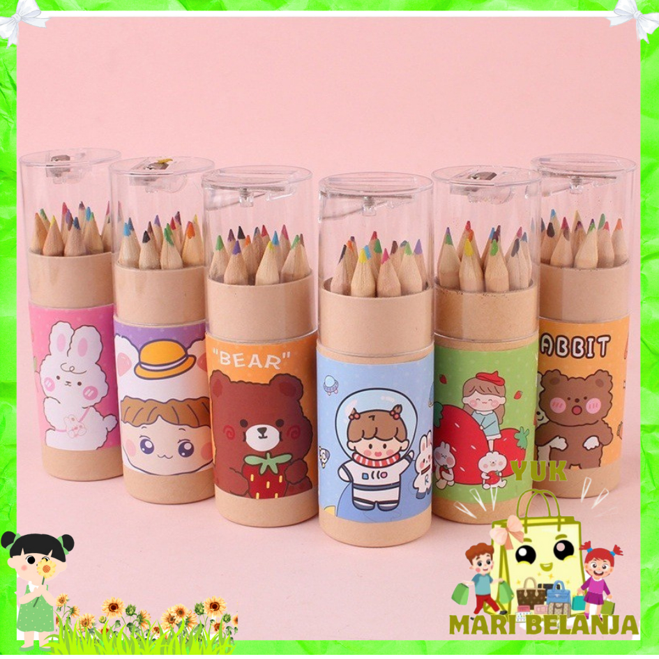 

YMB Pensil Warna 12 IN 1 + Serutan Pensil Color Pencils Quality Pensil Warna Karakter Kemasan Tabung Murah