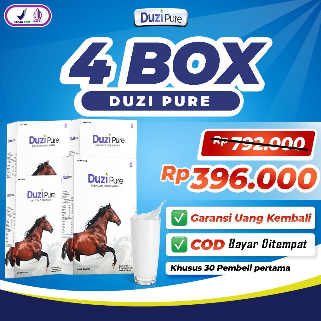 

Duzi Pure Susu Kuda Liar Lombok Murni Herbal Alami Paket 4 Box 100% Original