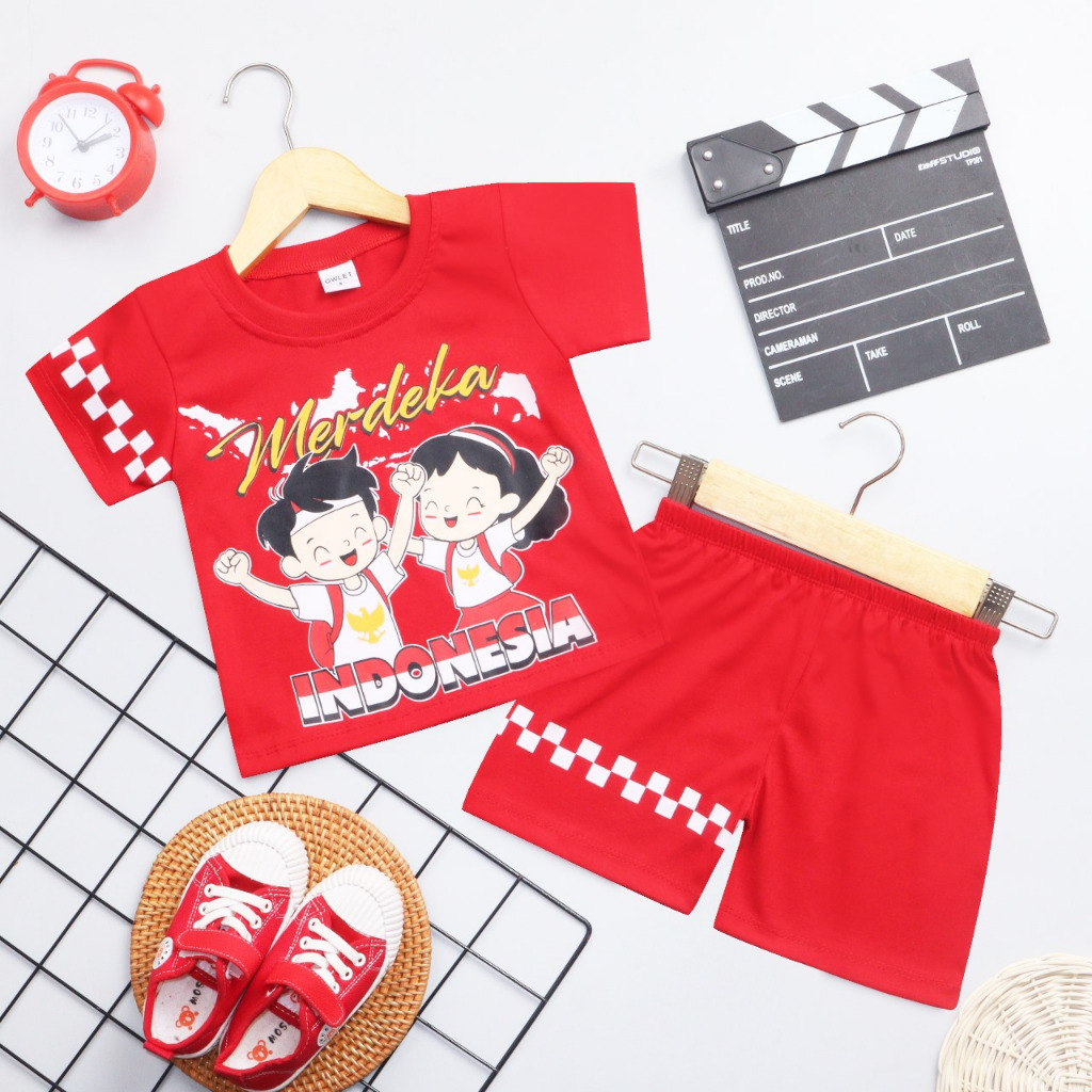 SETELAN ANAK UNISEX / SETELAN MOTIF KEMERDEKAAN / SETELAN BAJU 17 AGUSTUS / SET BAJU AGUSTUSAN