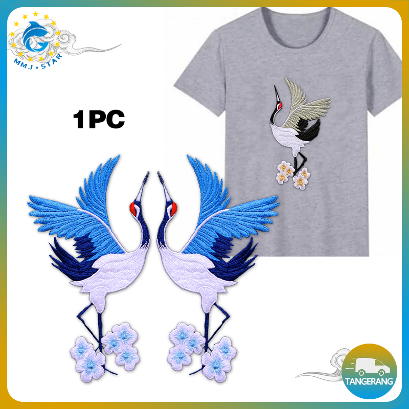 Tambalan Kain Bordir Derek/Patch Bordir Crane/Stiker Dekoratif Derek