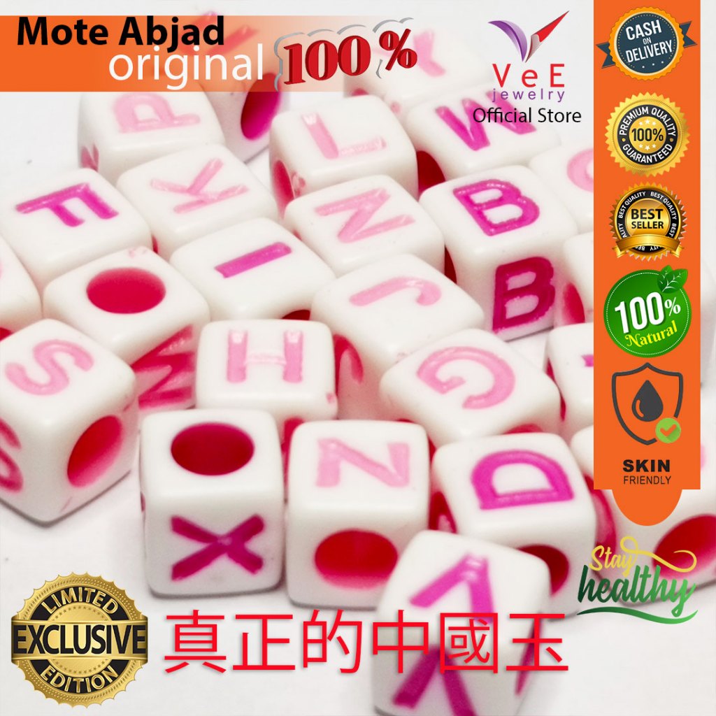 Mote Dadu Inisial Huruf Abjad A - Z Putih Pink - Vee Jewelry Manik Bahan Gelang Kalung Liontin