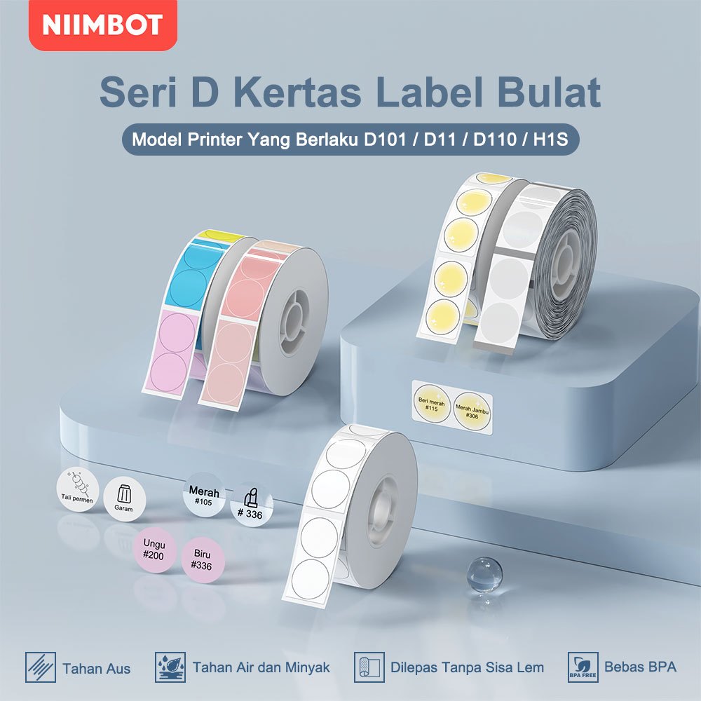 

NIIMBOT D11/D110/D101 Stiker Bulat Kertas Termal 12-15mm Tahan Air dan Tahan Minyak