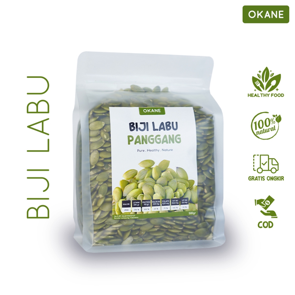 

Biji Labu Hijau Panggang Okane 500 gr / Roasted Pumkin Seeds 500 gr