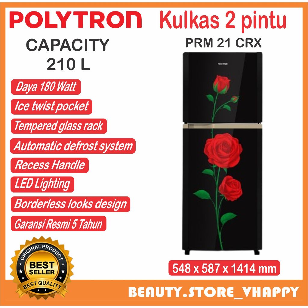 kulkas 2 pintu tanpa bunga es Kulkas Polytron 2 Pintu Belleza Varia 210 liter PRM 21 CRX