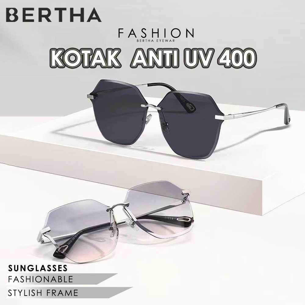 Bertha Kacamata Sunglasses UV 400 Anti Sinar Matahari Style Kotak Bahan TR90+Metal Kekinian Fashion 