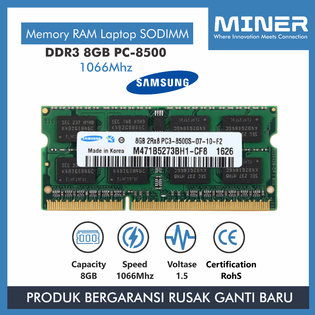 MINER Memory RAM Laptop SODIMM PC8500 1066Mhz DDR3 8GB