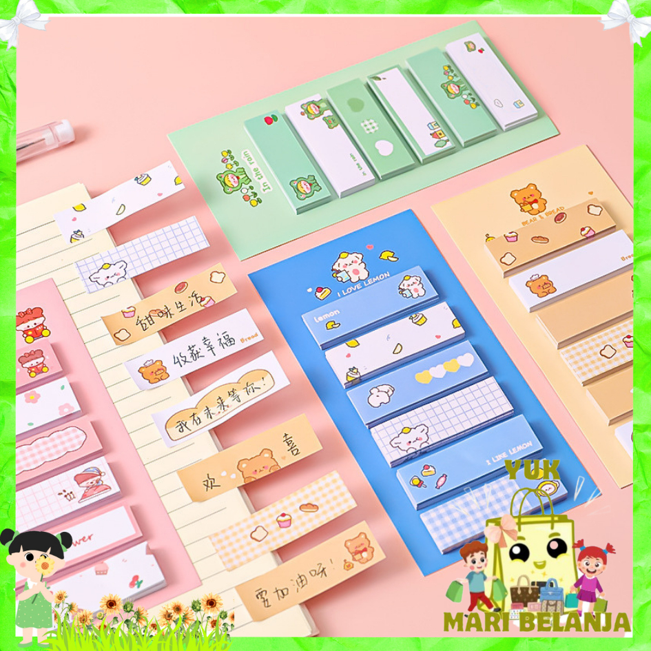 

YMB Sticky Notes Lucu 6IN1 Tempelan Kertas Catatan 120 Lembar Notes Kertas Tempel Karakter Bear Frog Girl Pembatas Buku Cute Imut Penanda Buku Memo Stick Stationery Memo Pad Convenience Cute 6 IN 1