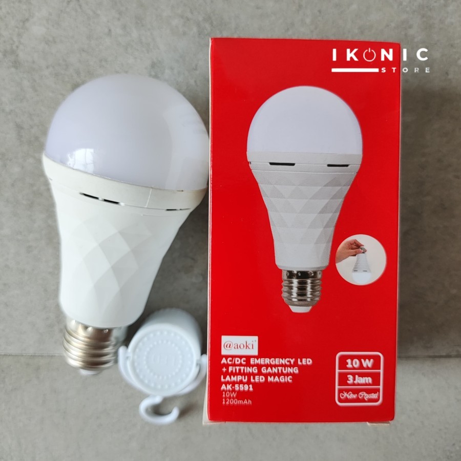 IKONIC Lampu Bohlam Emergency AC/DC LED Aoki Magic 10 Watt Lithium Baterai 1200mAh + Fiting Gantung