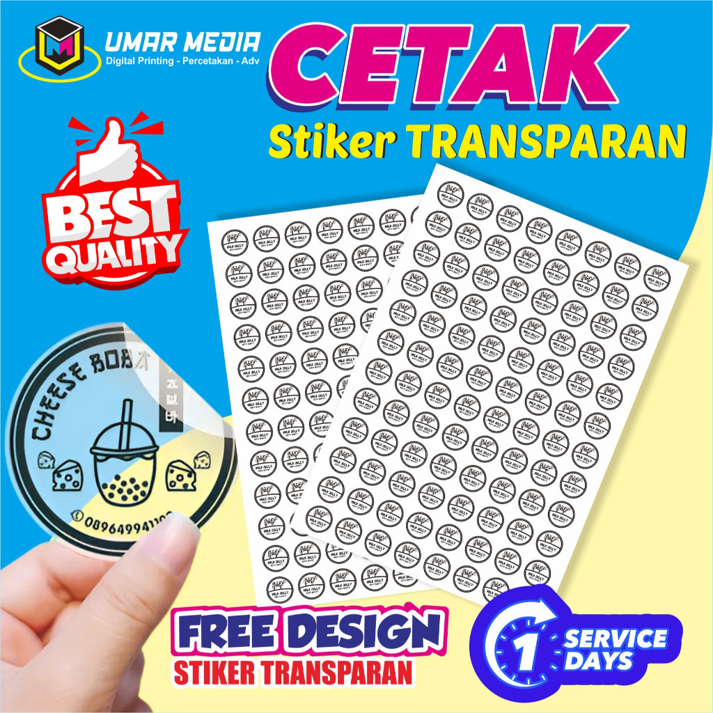 

(126 pcs) Cetak Stiker Label KemasanTransparan Bening Anti Air Cutting Bulat / Kotak Cocok Untuk Cup Minuman/Makanan Merk Jualan