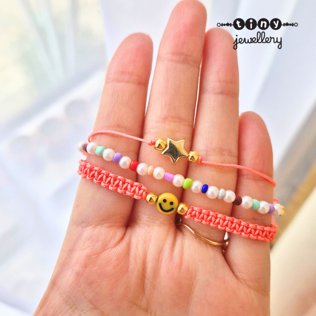 Gelang Manik Smiley Star | Gelang Manik Peach Smiley Star | Gelang Beads