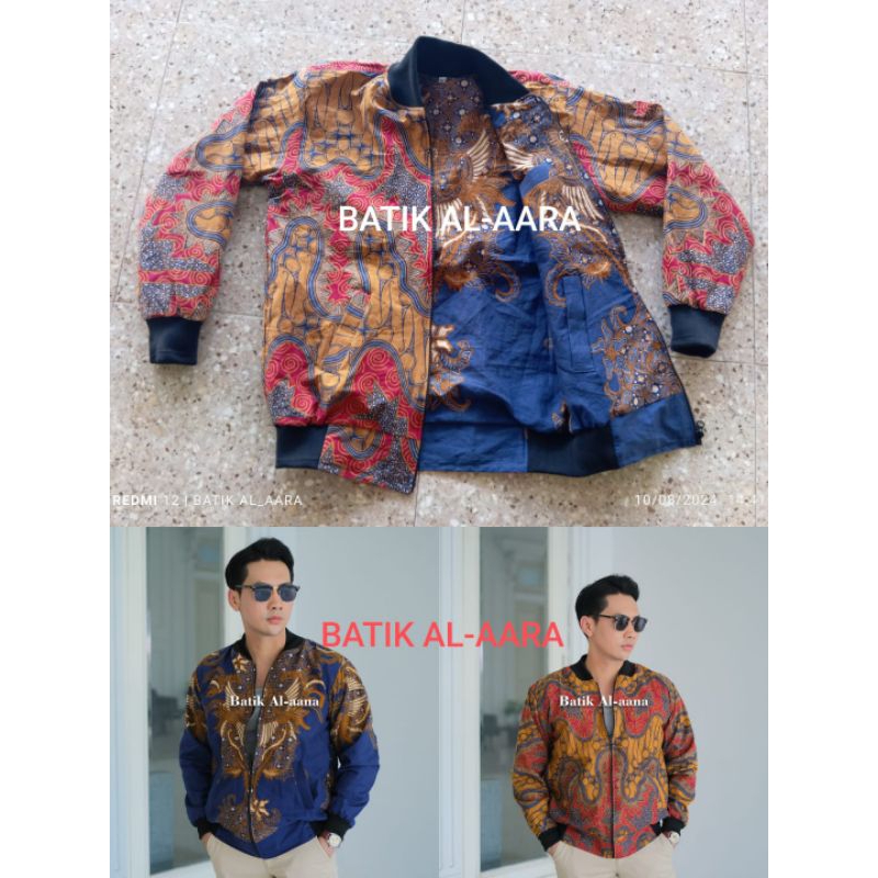 jaket BATIK bomber, BOLAK BALIK harga GROSIR produksi SENDIRI pria wanita merah NAVI