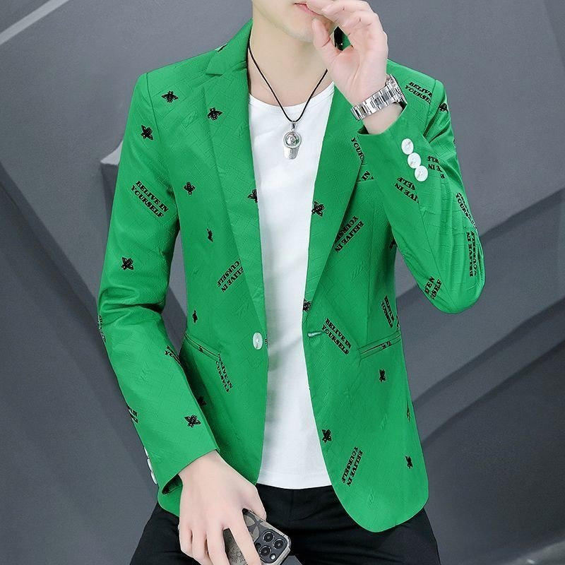 Jas Bordir Pria Berkualitas Jaket Jas Kecil Single West Tampan Slim-Fit