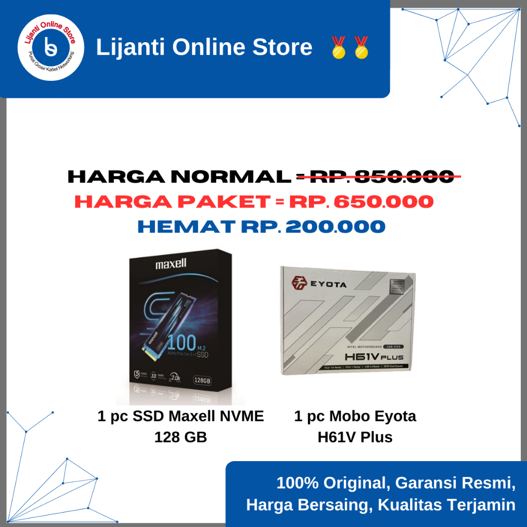 PAKET HEMAT Mobo Eyota H61 Plus + Maxell SSD NVME 128 GB