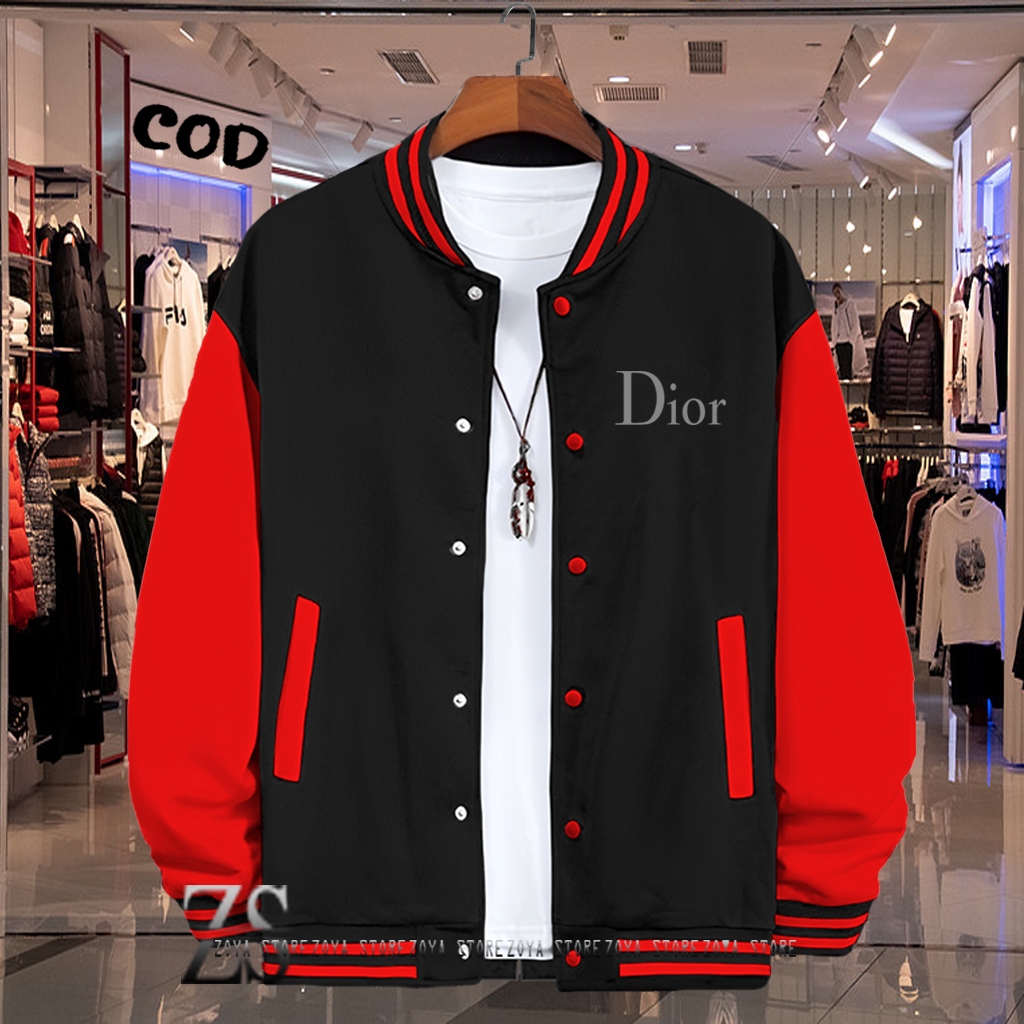 Cod Sweater Jaket Varsity Baseball Kancing Dior Text Silver Quality Premium / Baseball Distro Pria W
