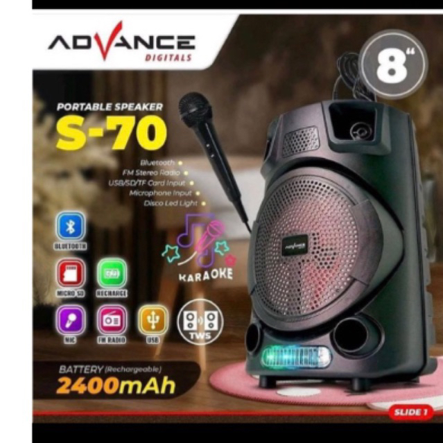 SPEAKER PORTABLE ADVANCE S70 BLUETOOTH MODEL KOPER
