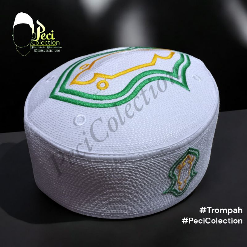 Peci Kopiah Trompah Putih Hijau Peci Kopiah Atijani Peci Songkok Tarumpah Hijau