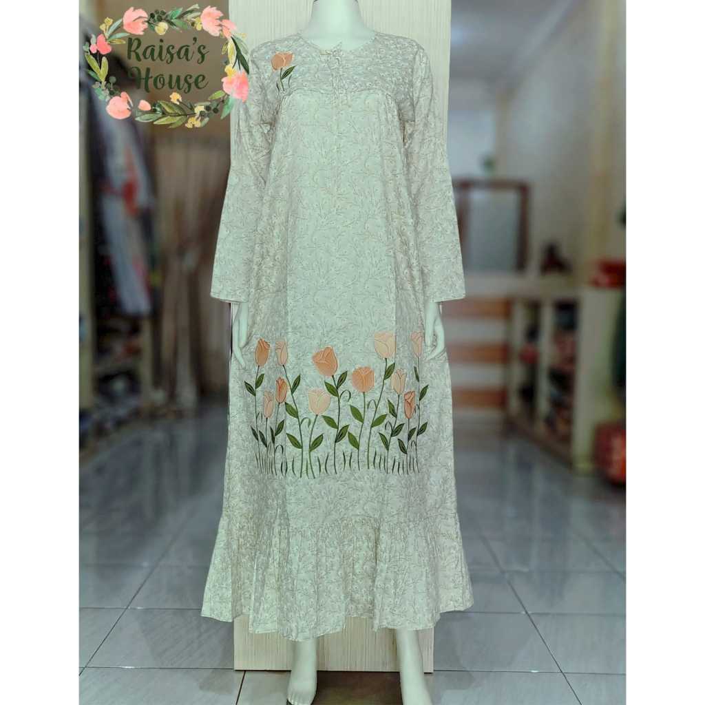 DASTER LONGDRESS BORDIR KHAS MALANG - LENGAN PANJANG - REMPEL BAWAH | HIJAU PASTEL