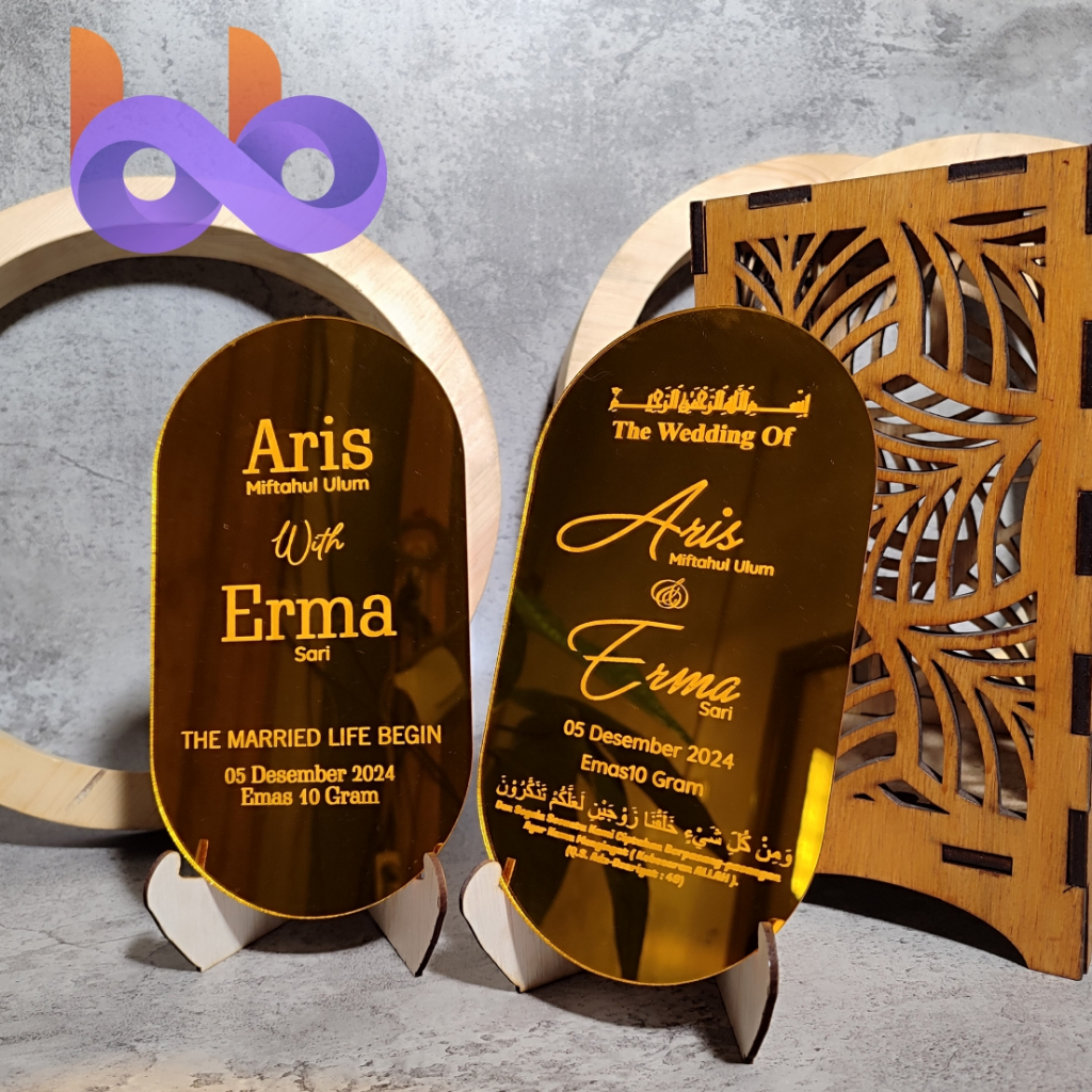 Mahar Akrilik Mirror Gold Nama Mahar Wedding Oval Akrilik Mirror Mahar Aesthetic Mahar Hiasan Mahar 