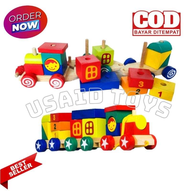 Mainan Balok Kereta Pelangi premium Mainan anak paud TK