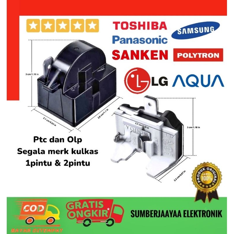 Relay PTC dan Overload Kulkas 1pintu 2pintu Polytron Panasonic Aqua japan LG Sanken Samsung Universa