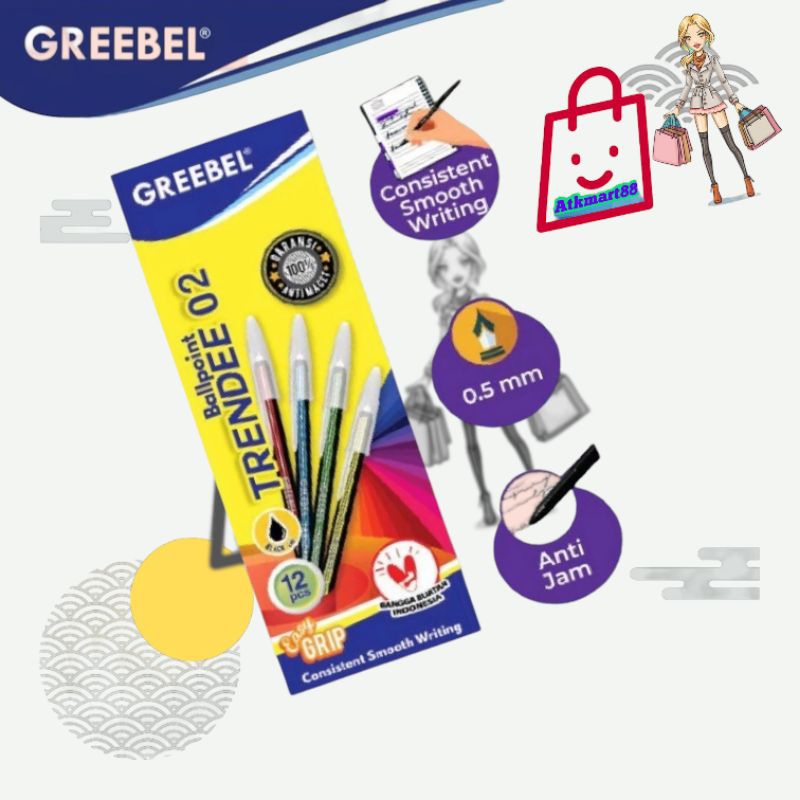 

( Per Kotak ) Greebel Pulpen Ballpoint Trendee 02