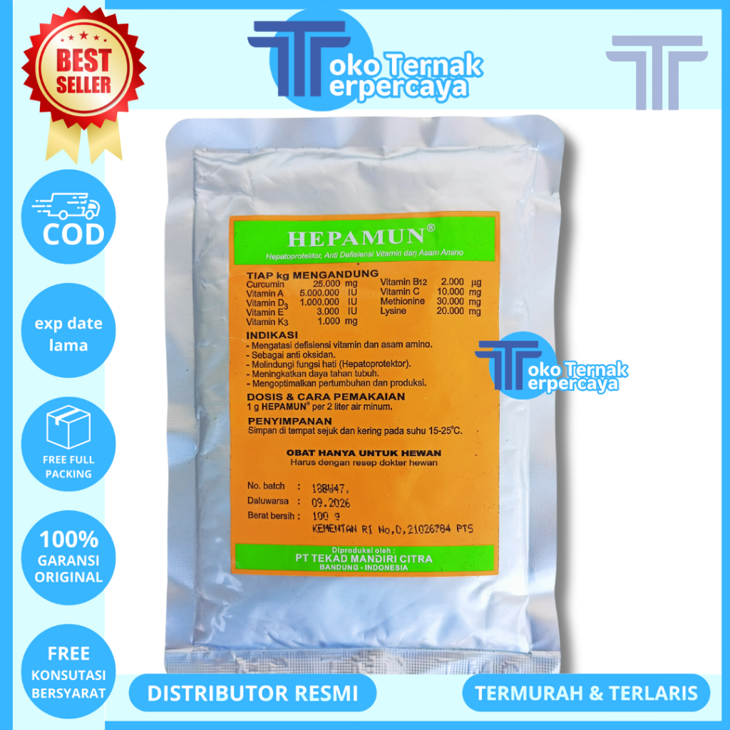 HEPAMUN 100 GRAM - Hepatoprotektor Curcuma Asam Amino Perbaiki Fungsi Hati Ternak Ayam Unggas - Vita