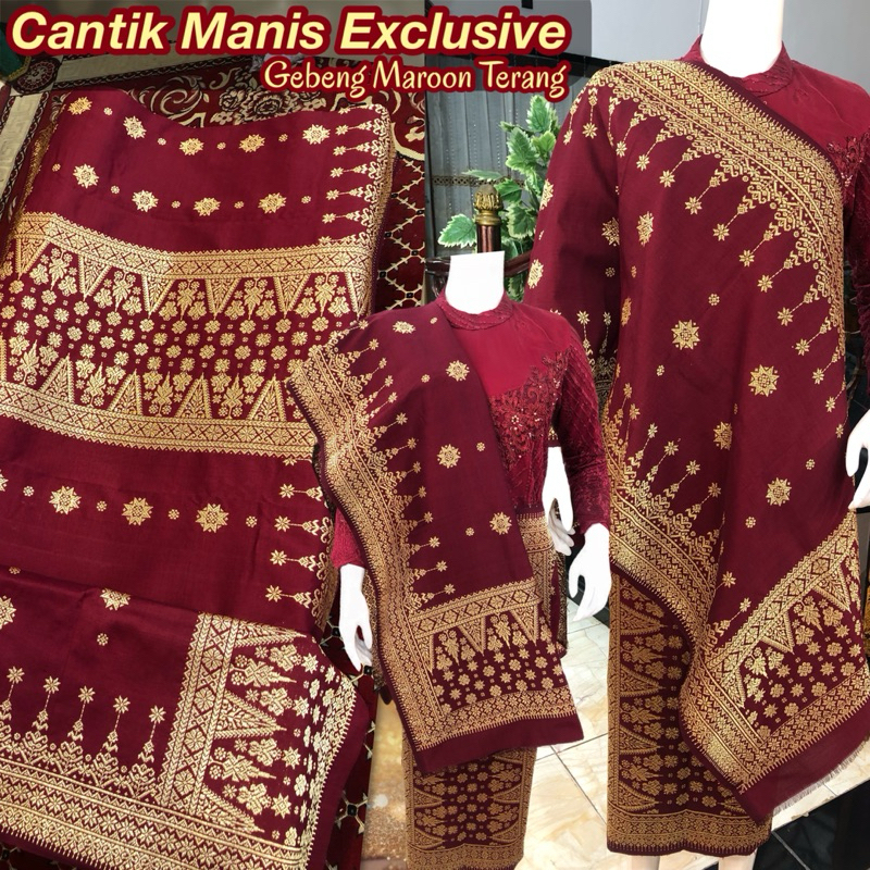 Songket Cantik Manis Exclusive Gebeng Maroon Terang Gold /songket tenun asli palembang /ilham songke