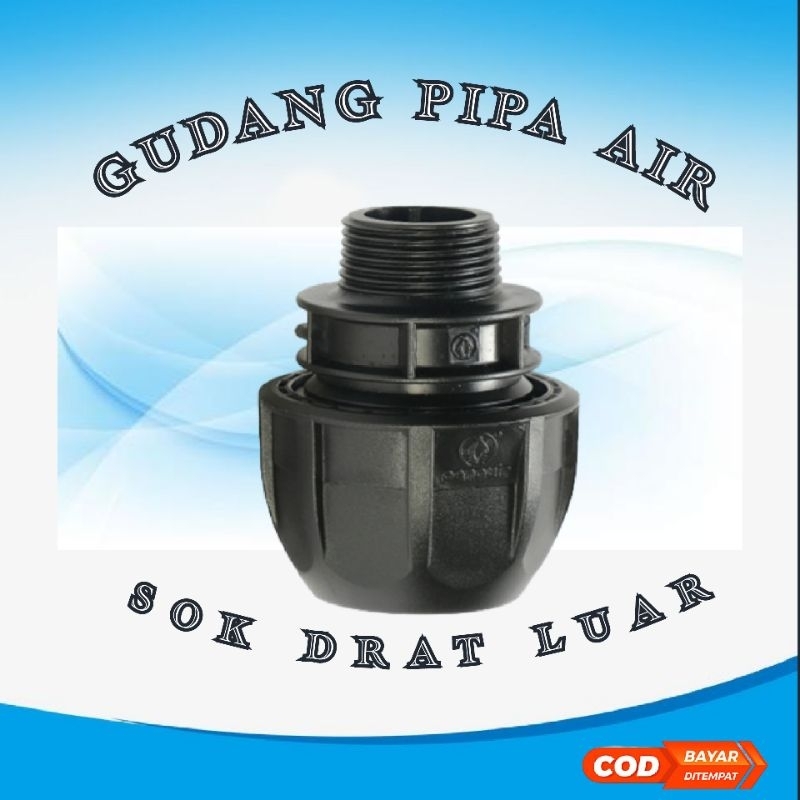 Male adaptor 50mm x 1 1/2 inch sok drat luar Sambungan pipa hdpe