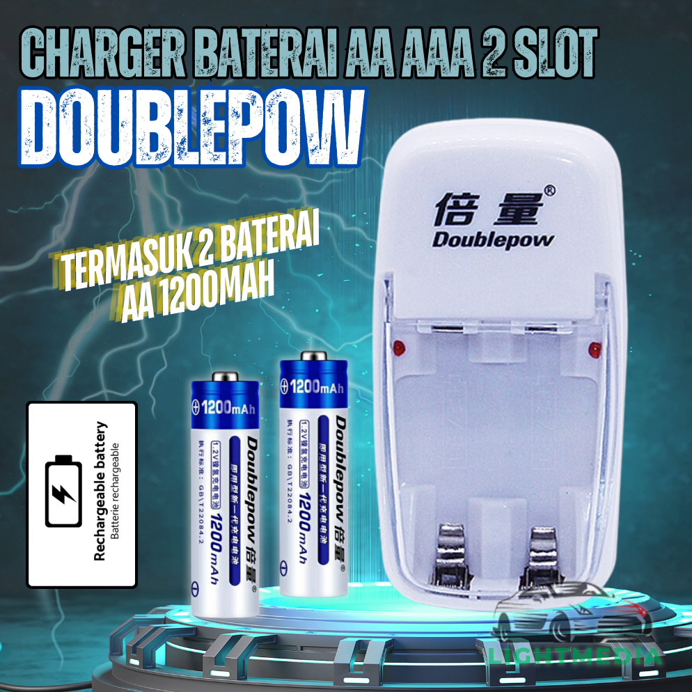 Baterai Charger Batu Batre Cas Rechargeable Battery AA / AAA Doublepow