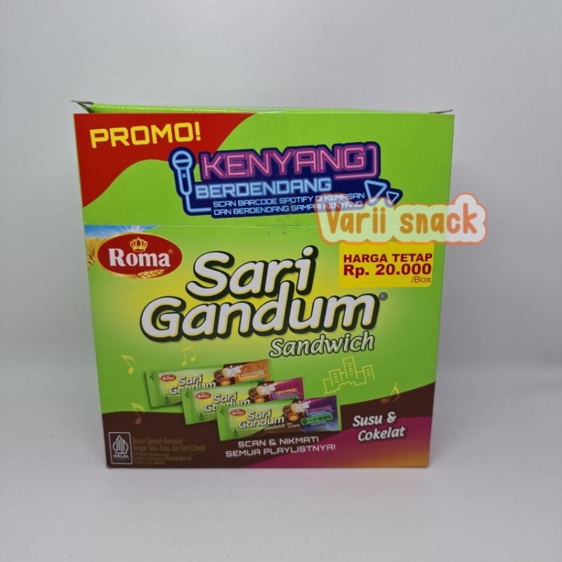 

Biskuit Roma Sari Gandum Sandwich Susu Coklat 2000 1 Box isi 12 pcs