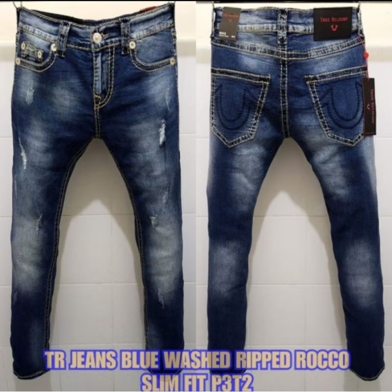 CELANA PANJANG JEANS PRIA TRUE RELIGION BLUE WASHED SLIMFIT