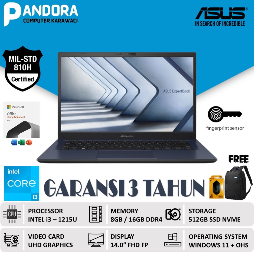 LAPTOP ASUS EXPERTBOOK B1402CBA CORE I3 1215U 16GB SSD 512GB 14"FHD WIN11 OHS21